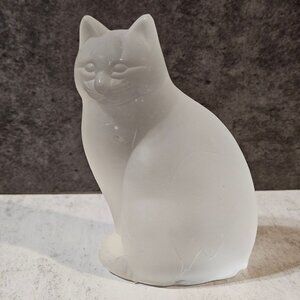 Vtg ROC Frosted Glass Cat-Kitten Figurine Sitting Satin Art Glass 5" Taiwan